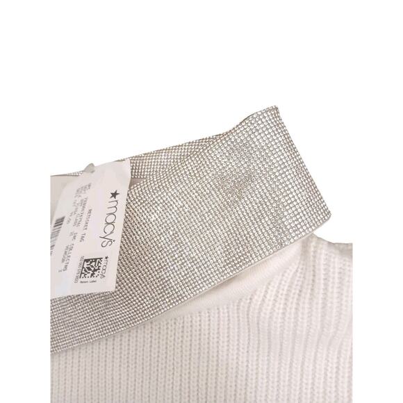 New Inc International Concepts SHIMMER Sweater L WHITE Shiny Silver COLLAR $100 - Picture 11 of 16